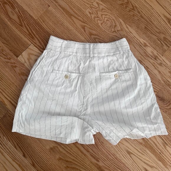 Theory Linen Blend Pleated Shorts Ivory Stripe (0) - Picture 4 of 6